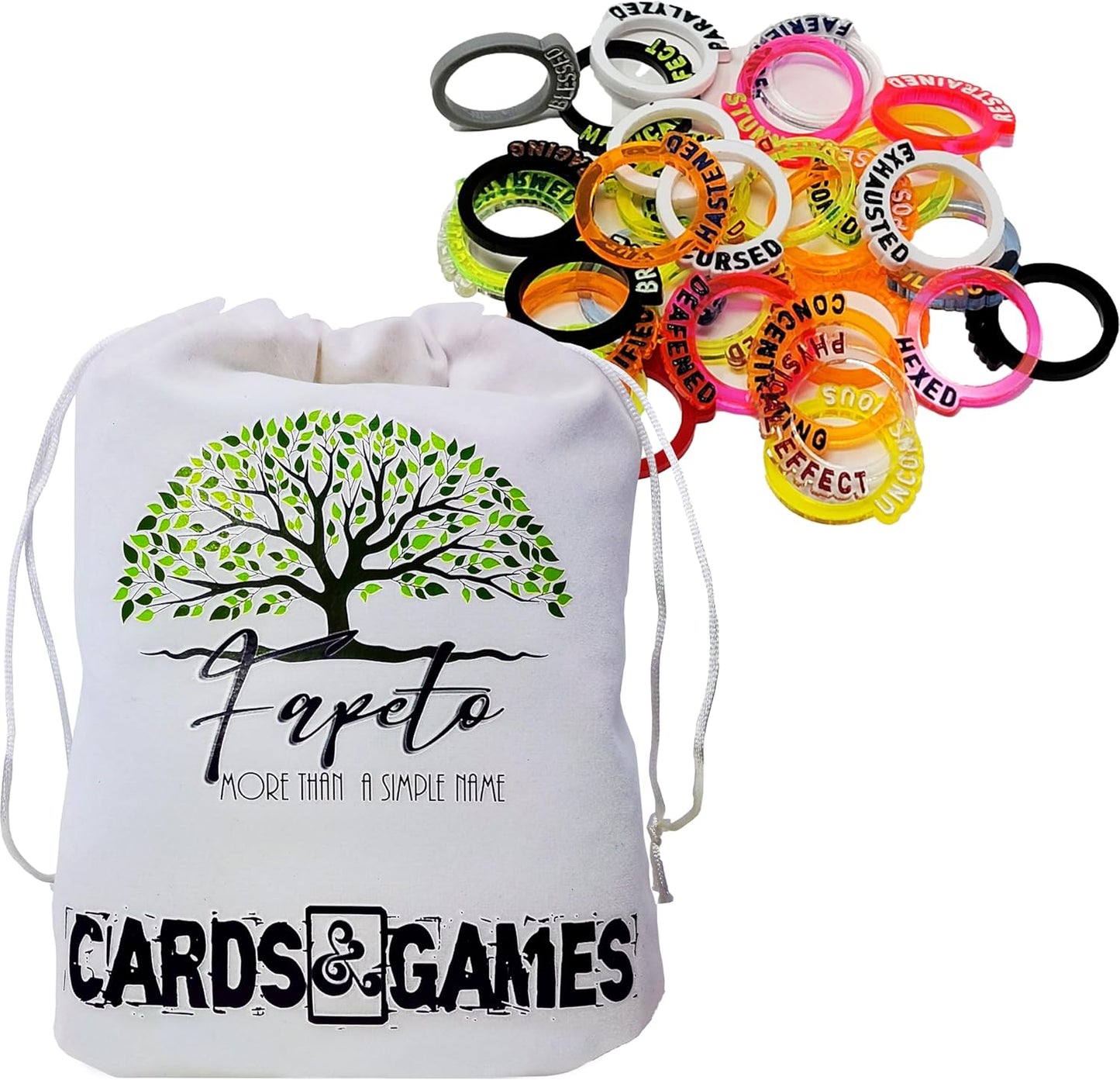 Pathfinder Condition Cards, Weapons & Armor, Magic Armaments, Potions & Talisman Bundle with Fapeto Travel Drawstring Dice Bag and Compatible RPG Condition Rings