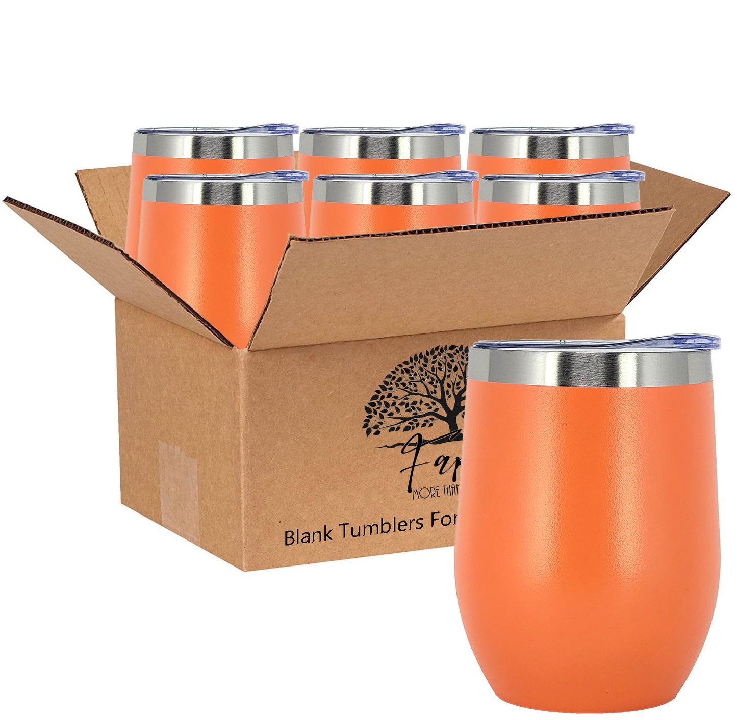 In BULK - Stainless Steel 12 Oz Wine Tumbler With Slider Block Lid -Powder Coating- 304 Stainless Steel Double Wall Insulated (6 Pack)
