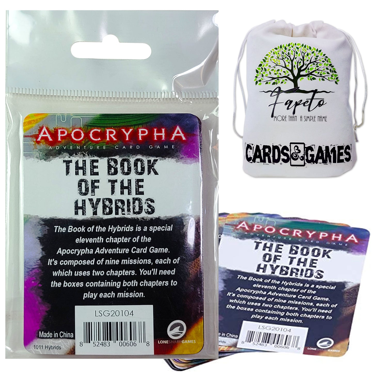 Apocrypha Adventure Card Game: Box One, Two and Tree (The World, The Flesh and The Devil) bundle with bonus chapter The Book of the Hybrids and Random Color Drawstring Bag for small pcs storage