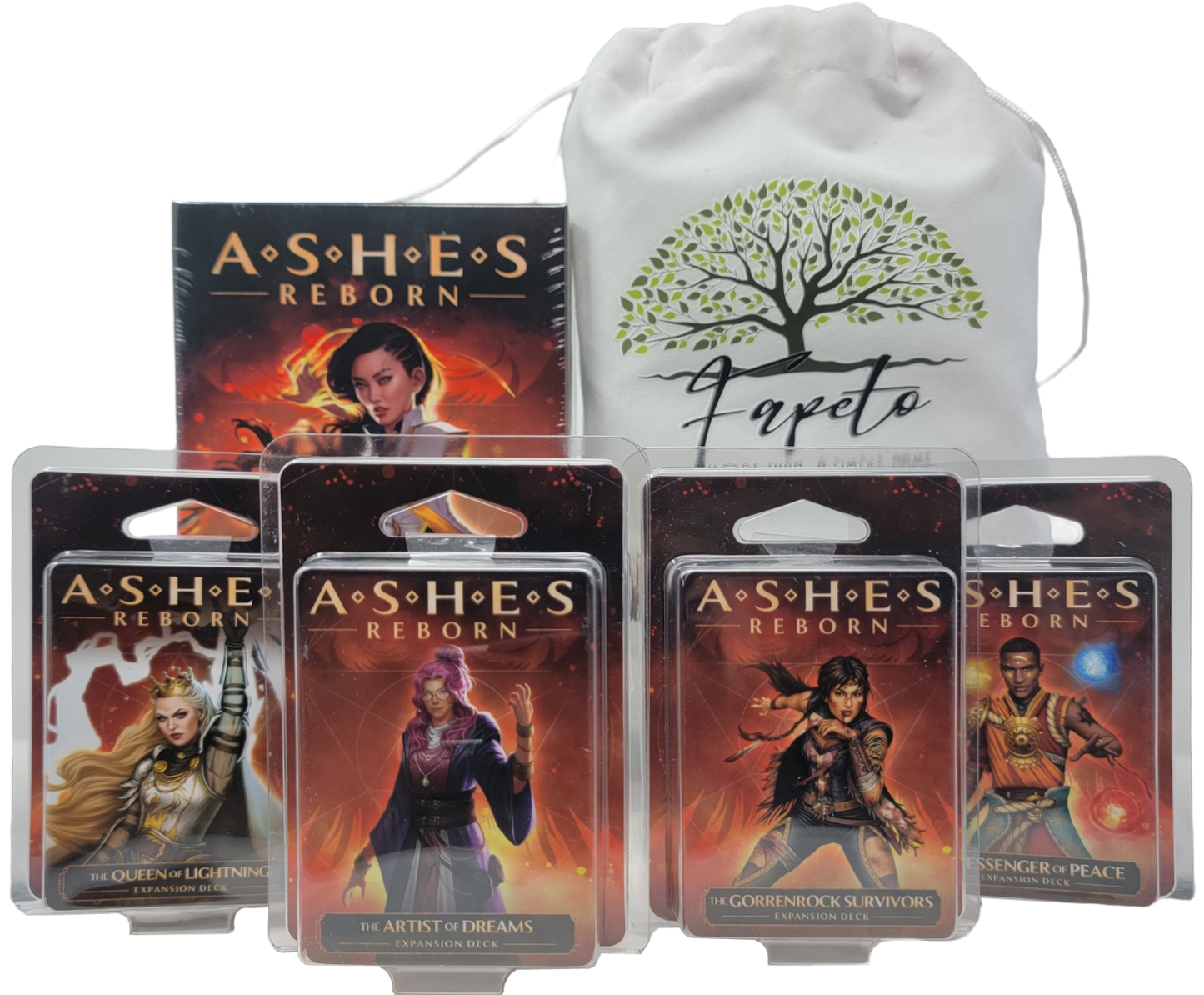 Ashes Reborn The Breaker of Fate Deluxe and Expansions: Artist Dreams, Messenger Peace, Queen Lightning & Gorrenrock COMPATIBLES with Ashes Reborn Bundle with Random Color Drawstring Bag plus token