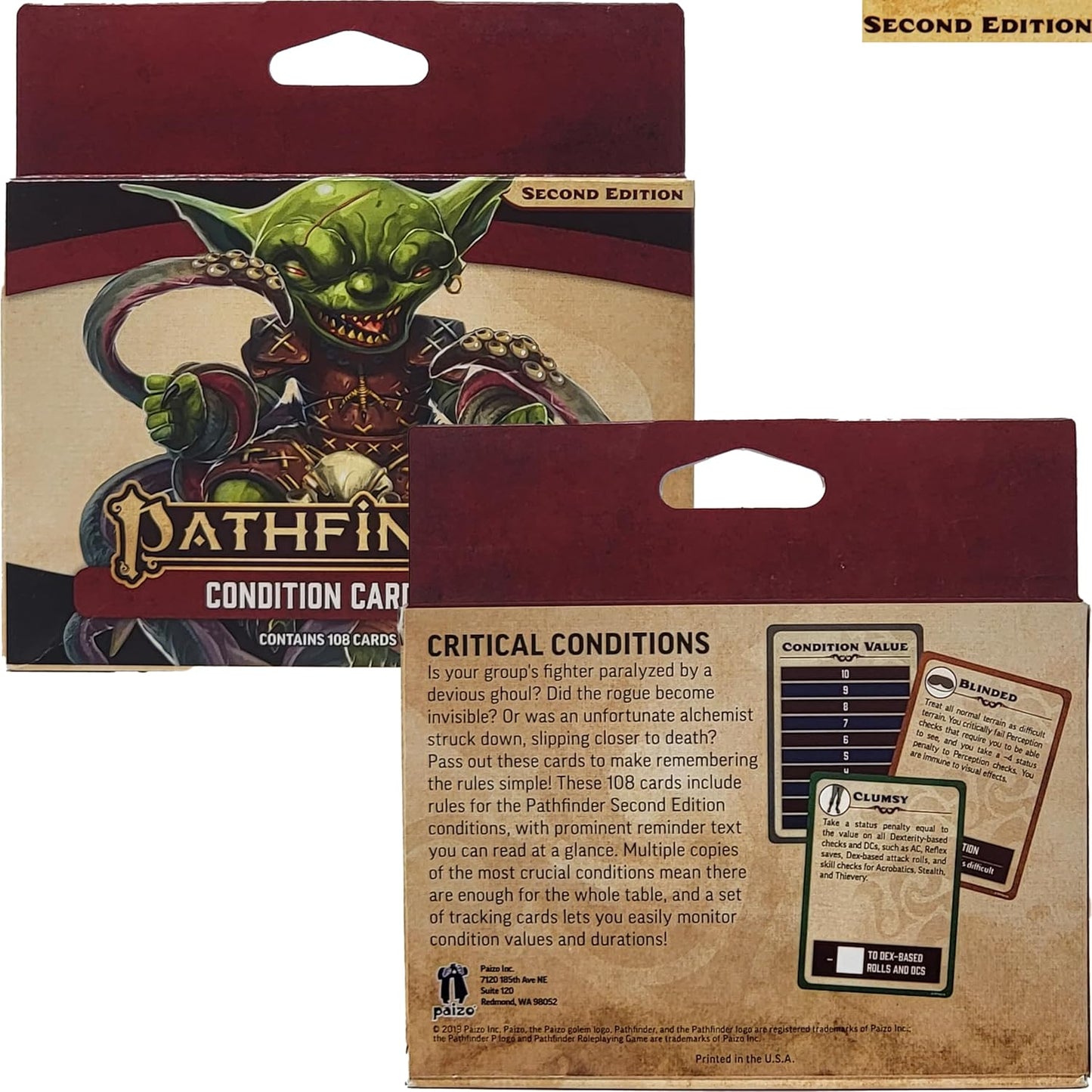 Pathfinder Condition Cards, Weapons & Armor, Magic Armaments, Potions & Talisman Bundle with Fapeto Travel Drawstring Dice Bag and Compatible RPG Condition Rings