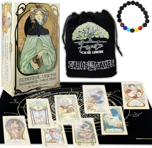 Bundles of Tarot and Oracles Cards Decks for Fortune Telling & Chakras (Ethereal Illuminated Tarot Deck)