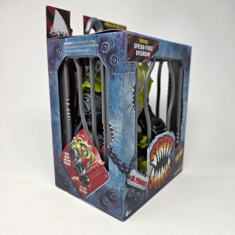 Mattel Street Sharks Action Figure with Spring-Fired Speargun Accessory, Dr Piranoid Collectible Toy Inspired by 90s TV Villain, 6-Inch