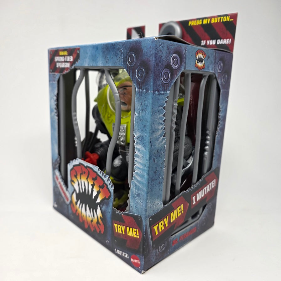 Mattel Street Sharks Action Figure with Spring-Fired Speargun Accessory, Dr Piranoid Collectible Toy Inspired by 90s TV Villain, 6-Inch