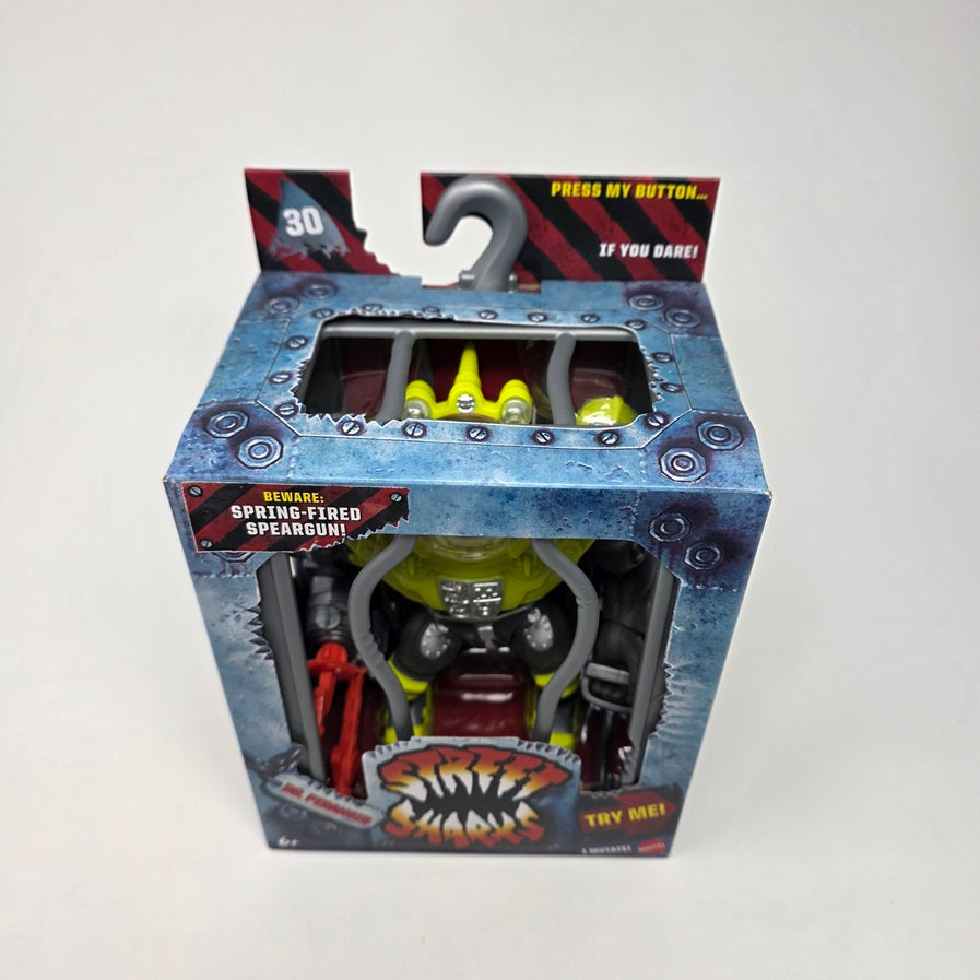 Mattel Street Sharks Action Figure with Spring-Fired Speargun Accessory, Dr Piranoid Collectible Toy Inspired by 90s TV Villain, 6-Inch