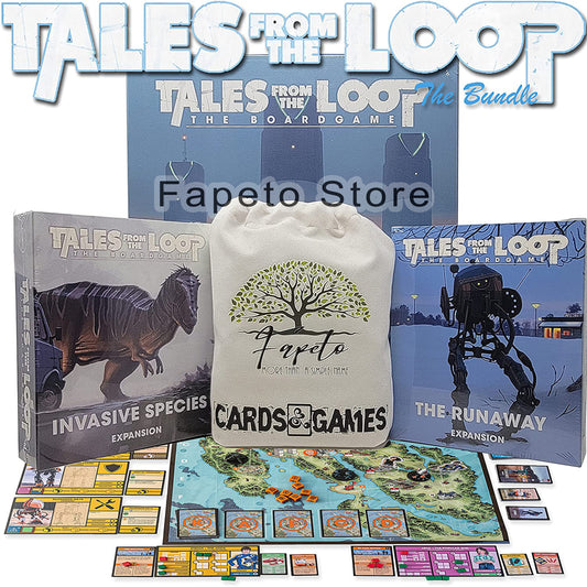 Cooperative Game Tales from The Loop Base and Expansions: Invasive Species Scenario & The Runaway Scenario Pack COMPATIBLES with Tales from The Loop Board Game Bundle with Random Color Drawstring Bag