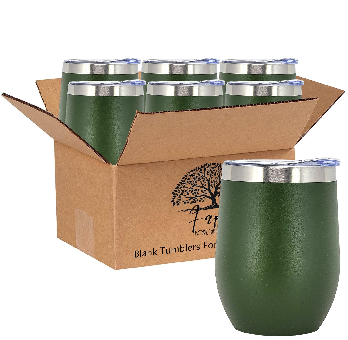 In BULK - Stainless Steel 12 Oz Wine Tumbler With Slider Block Lid -Powder Coating- 304 Stainless Steel Double Wall Insulated (6 Pack)
