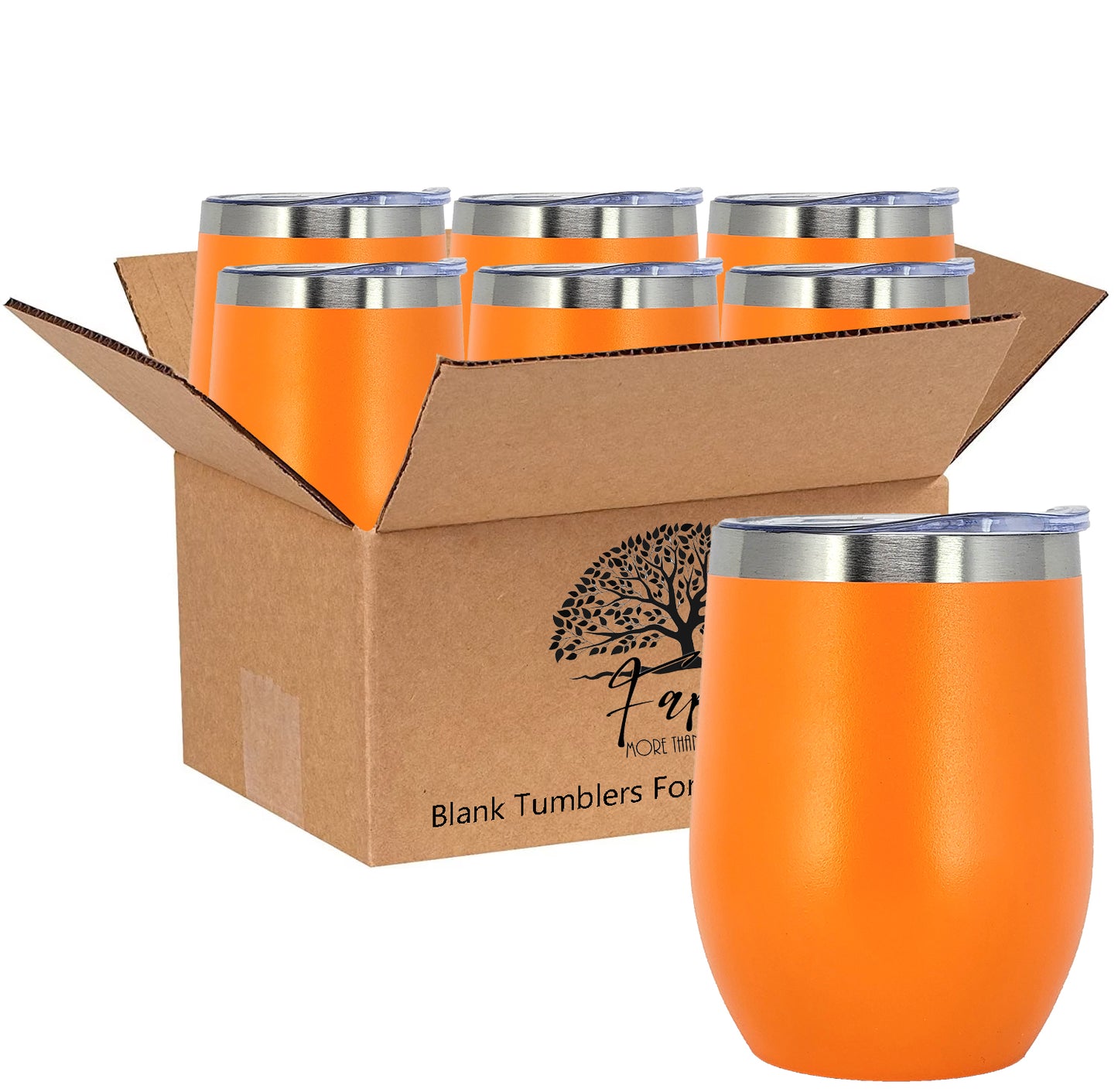 In BULK - Stainless Steel 12 Oz Wine Tumbler With Slider Block Lid -Powder Coating- 304 Stainless Steel Double Wall Insulated (6 Pack)