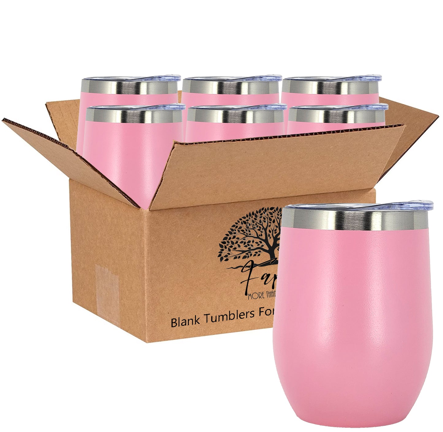 In BULK - Stainless Steel 12 Oz Wine Tumbler With Slider Block Lid -Powder Coating- 304 Stainless Steel Double Wall Insulated (6 Pack)