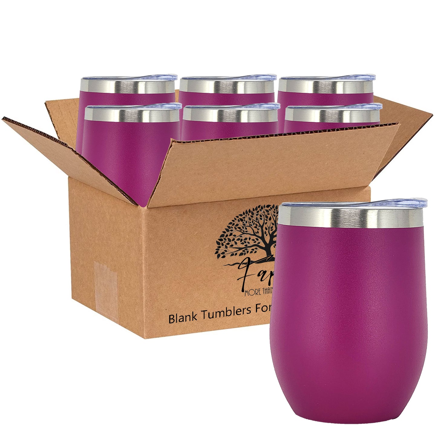In BULK - Stainless Steel 12 Oz Wine Tumbler With Slider Block Lid -Powder Coating- 304 Stainless Steel Double Wall Insulated (6 Pack)