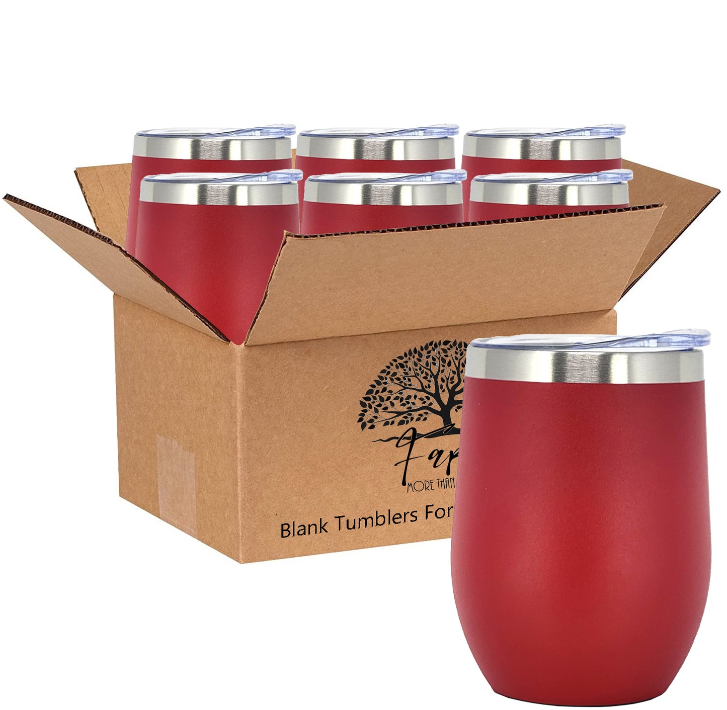 In BULK - Stainless Steel 12 Oz Wine Tumbler With Slider Block Lid -Powder Coating- 304 Stainless Steel Double Wall Insulated (6 Pack)