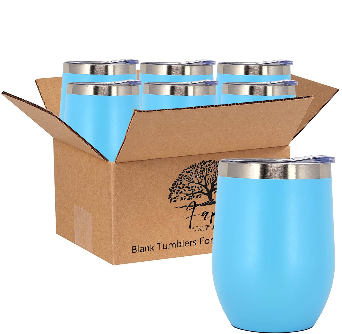 In BULK - Stainless Steel 12 Oz Wine Tumbler With Slider Block Lid -Powder Coating- 304 Stainless Steel Double Wall Insulated (6 Pack)