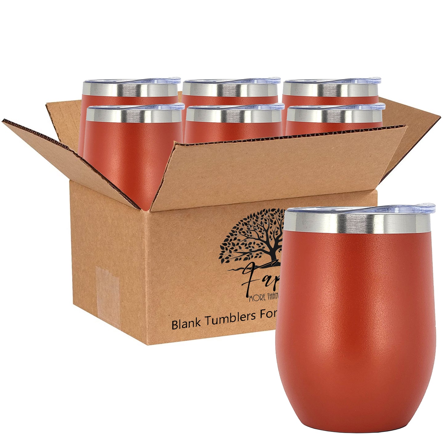 In BULK - Stainless Steel 12 Oz Wine Tumbler With Slider Block Lid -Powder Coating- 304 Stainless Steel Double Wall Insulated (6 Pack)