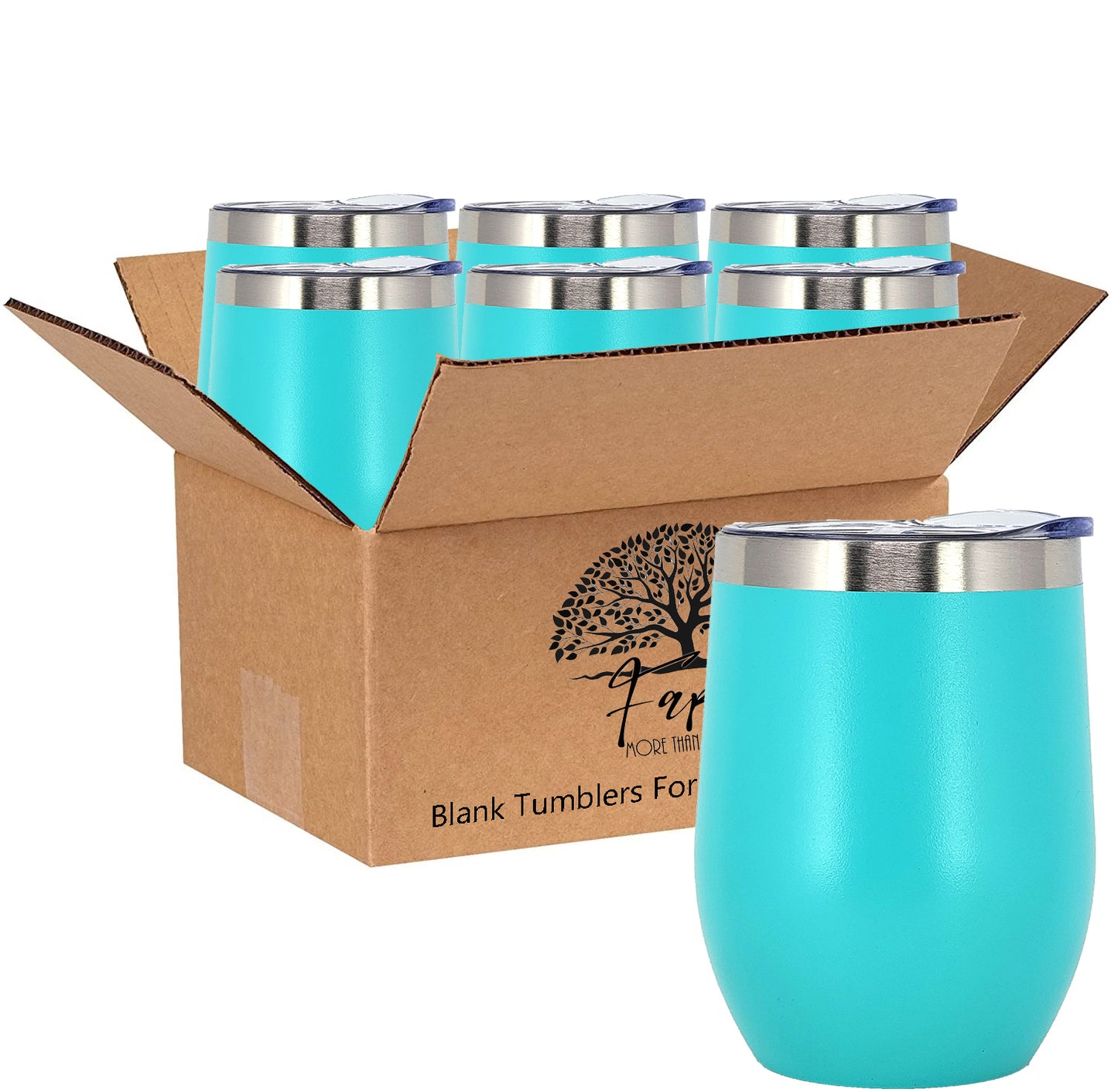 In BULK - Stainless Steel 12 Oz Wine Tumbler With Slider Block Lid -Powder Coating- 304 Stainless Steel Double Wall Insulated (6 Pack)