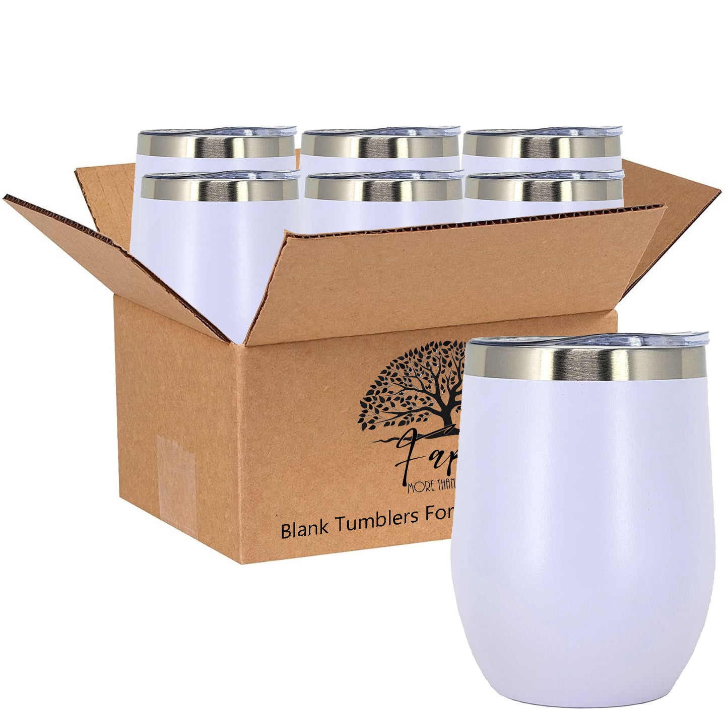 In BULK - Stainless Steel 12 Oz Wine Tumbler With Slider Block Lid -Powder Coating- 304 Stainless Steel Double Wall Insulated (6 Pack)