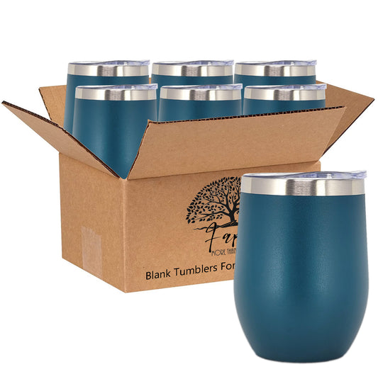 In BULK - Stainless Steel 12 Oz Wine Tumbler With Slider Block Lid -Powder Coating- 304 Stainless Steel Double Wall Insulated (6 Pack)