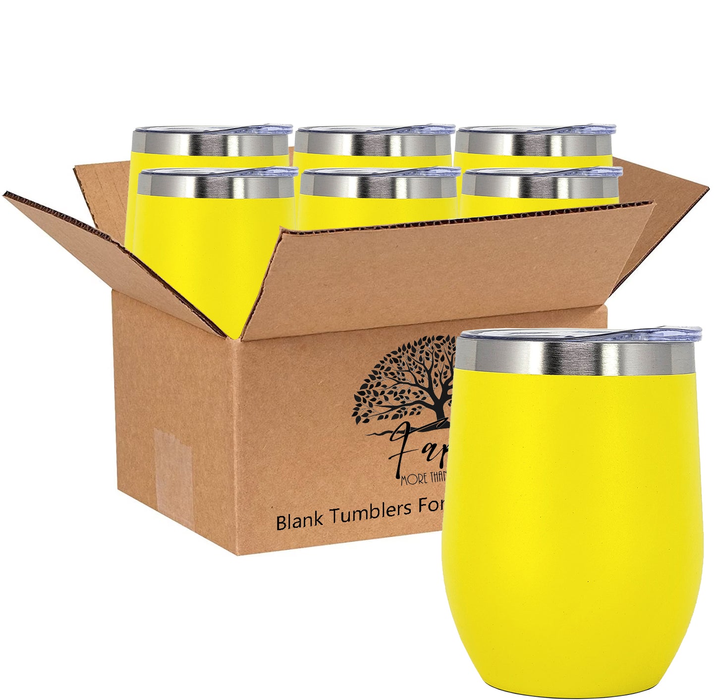 In BULK - Stainless Steel 12 Oz Wine Tumbler With Slider Block Lid -Powder Coating- 304 Stainless Steel Double Wall Insulated (6 Pack)