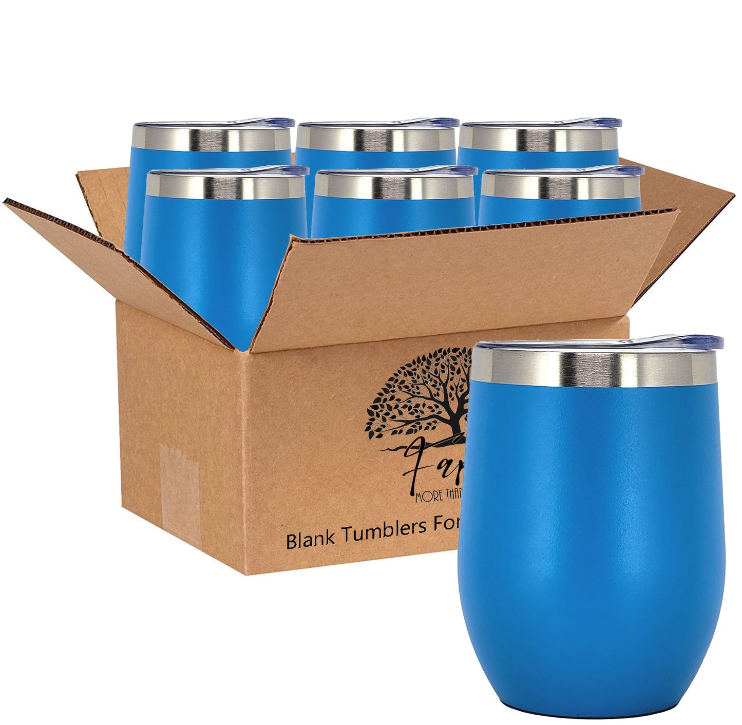 In BULK - Stainless Steel 12 Oz Wine Tumbler With Slider Block Lid -Powder Coating- 304 Stainless Steel Double Wall Insulated (6 Pack)