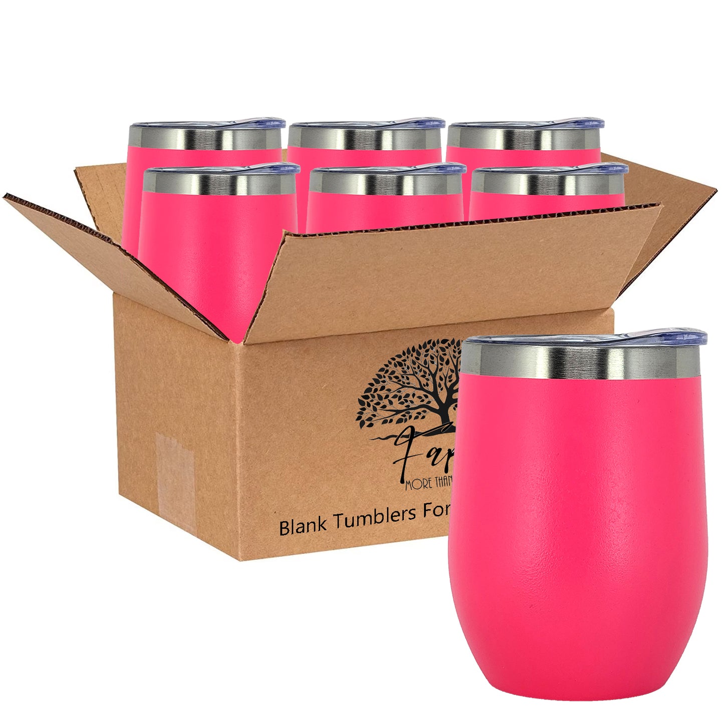In BULK - Stainless Steel 12 Oz Wine Tumbler With Slider Block Lid -Powder Coating- 304 Stainless Steel Double Wall Insulated (6 Pack)