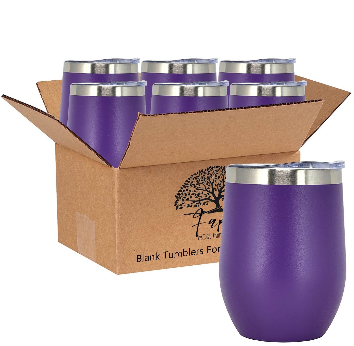 In BULK - Stainless Steel 12 Oz Wine Tumbler With Slider Block Lid -Powder Coating- 304 Stainless Steel Double Wall Insulated (6 Pack)