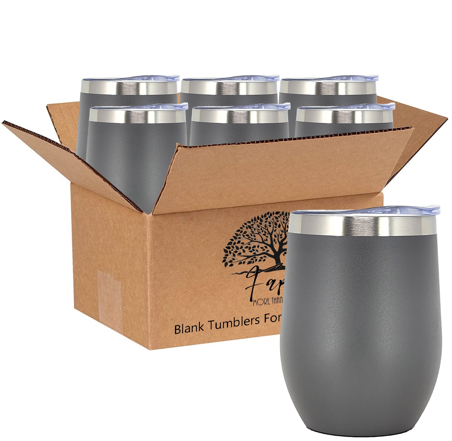In BULK - Stainless Steel 12 Oz Wine Tumbler With Slider Block Lid -Powder Coating- 304 Stainless Steel Double Wall Insulated (6 Pack)