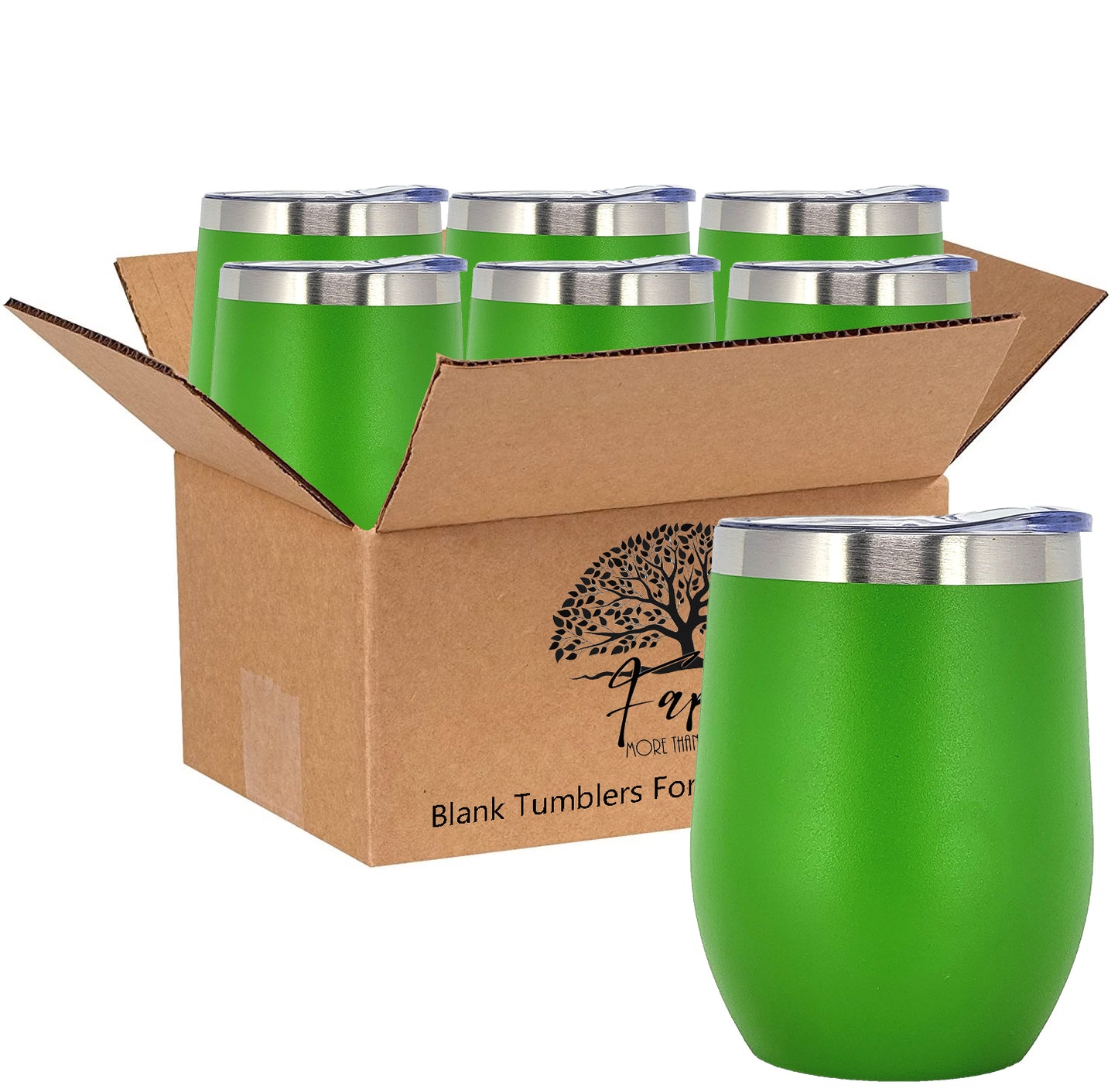 In BULK - Stainless Steel 12 Oz Wine Tumbler With Slider Block Lid -Powder Coating- 304 Stainless Steel Double Wall Insulated (6 Pack)