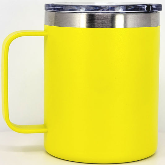 Stainless Steel 12 Oz Coffee Mug With Handle -Powder Coating 304 Stainless Steel-  and Slider Block Lid Double Wall Insulated