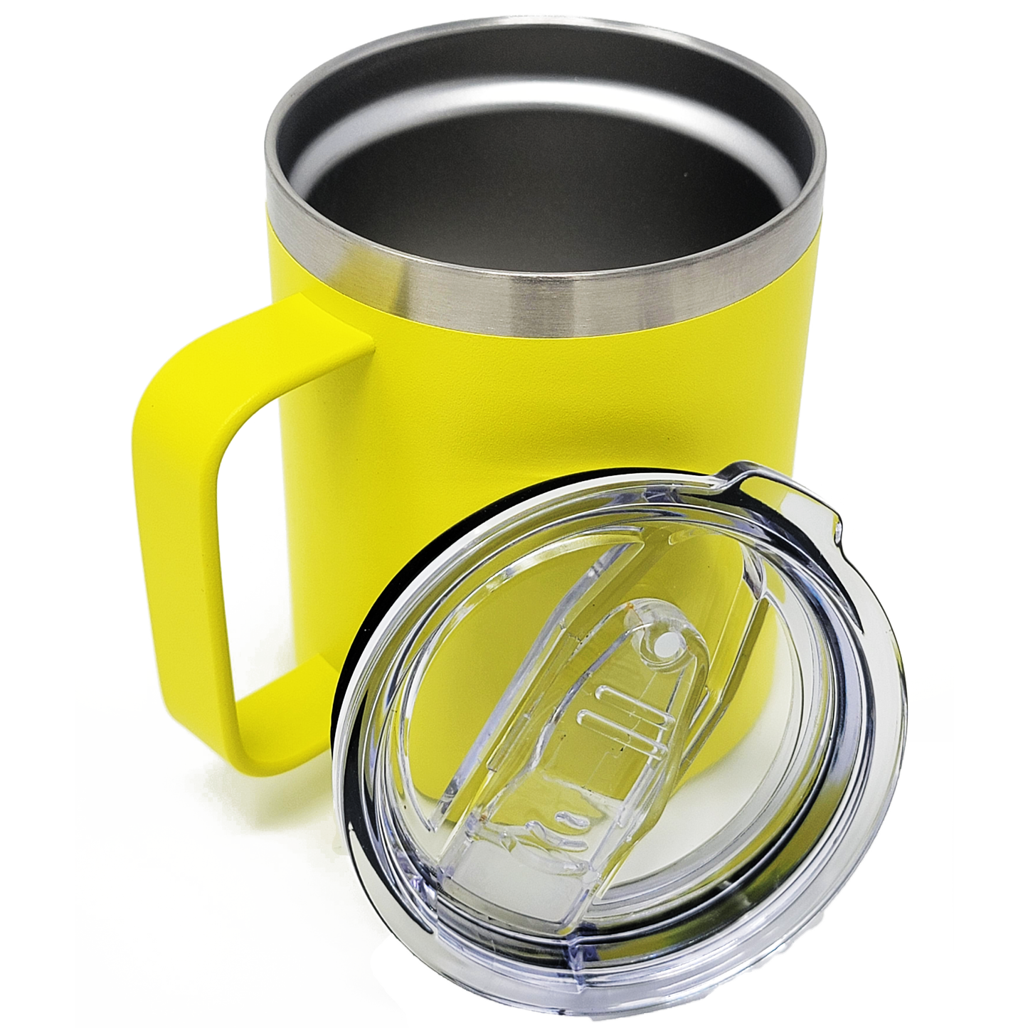 Stainless Steel 12 Oz Coffee Mug With Handle -Powder Coating 304 Stainless Steel-  and Slider Block Lid Double Wall Insulated
