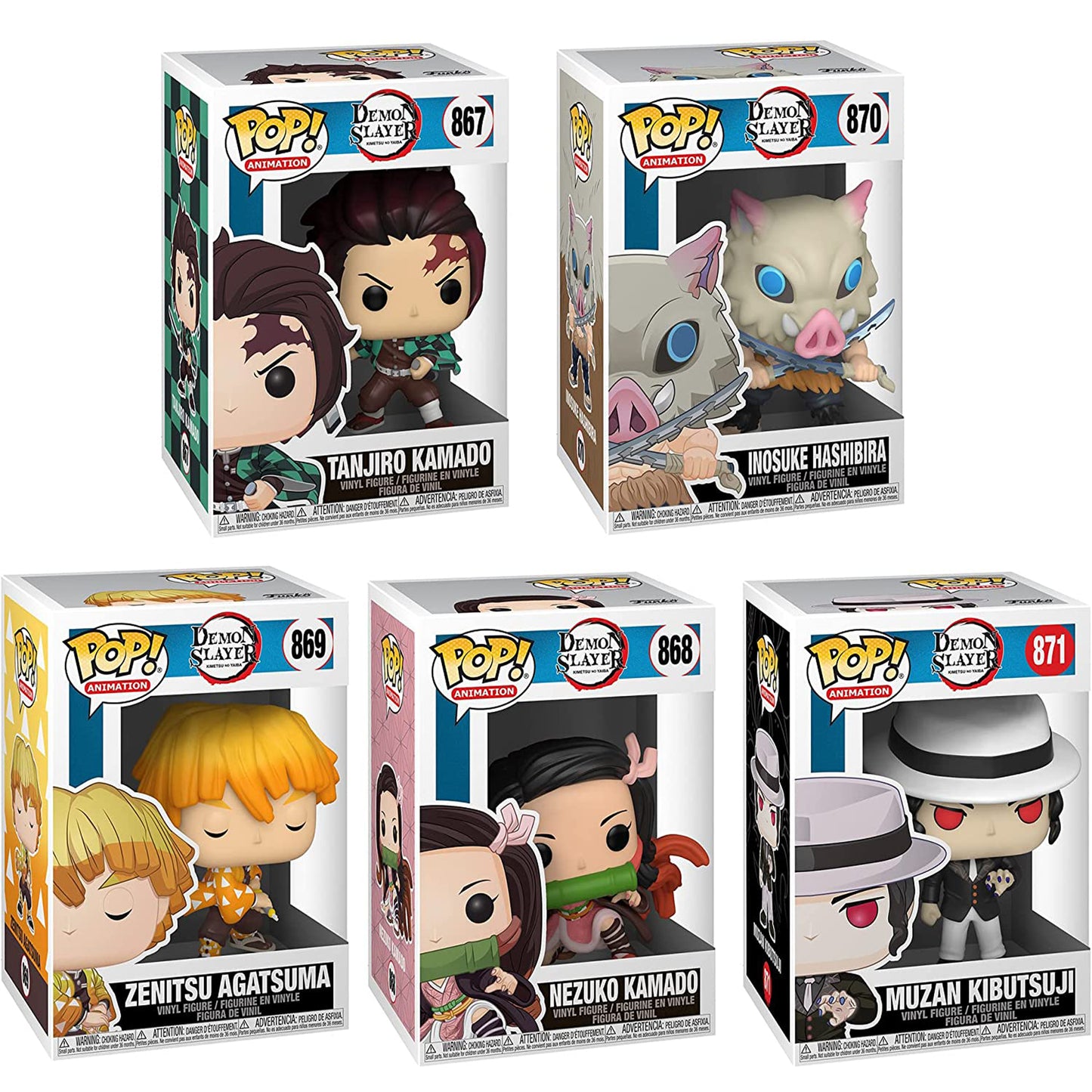 Demon Slayer Set of 5 - Tanjiro Kamado, Inosuke Hashibira, Zenitsu Agatsuma, Nezuko Kamado and Muzan Kibutsuji