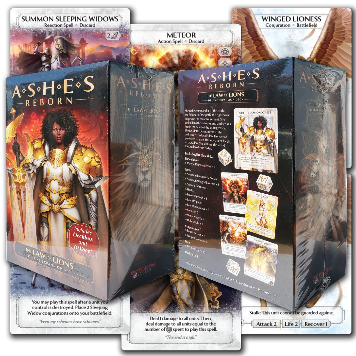 Ashes Reborn: The Law of Lions Deluxe Expansion Game Bundle With  The Queen of Lightning, The Grave King,  The King of Titans,  The Spirits of Memoria  and Fapeto Drawstring Random Color Bag