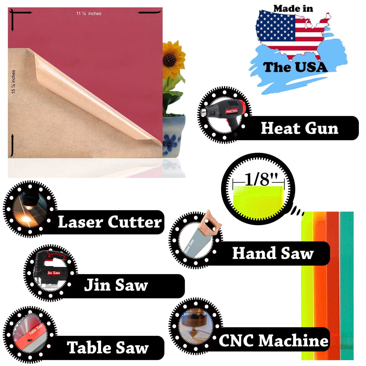 z- Cast Acrylic Sheets |1/8 - 3mm Thick |  Variety Pack Colors for Laser Cutter, Engraving, CNC machines, DIY Projects, 12x16 Approx. Double Kraft Paper, Handcrafts and Home Decorations - 10 Pack