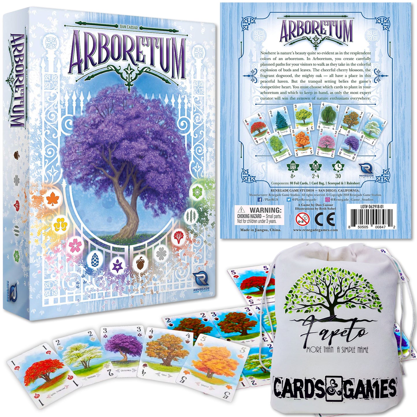 Arboretum - Botanic Garden of Trees Card Game - Full Strategy - Bundle With Random Color Drawstring Bag