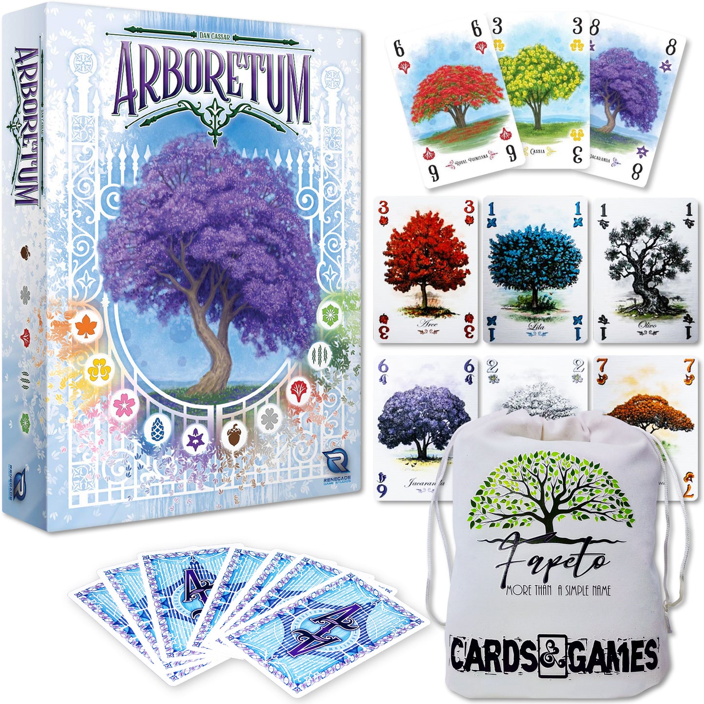 Arboretum - Botanic Garden of Trees Card Game - Full Strategy - Bundle With Random Color Drawstring Bag