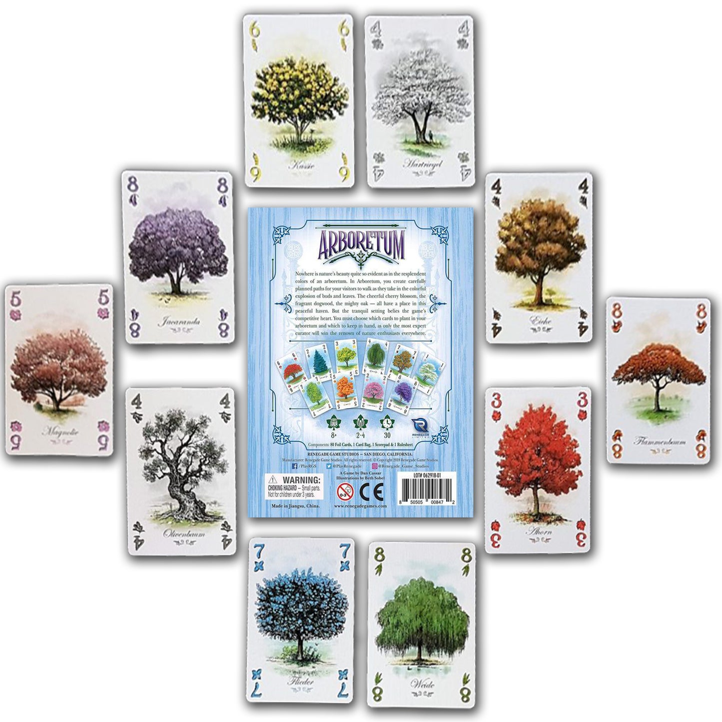 Arboretum - Botanic Garden of Trees Card Game - Full Strategy - Bundle With Random Color Drawstring Bag