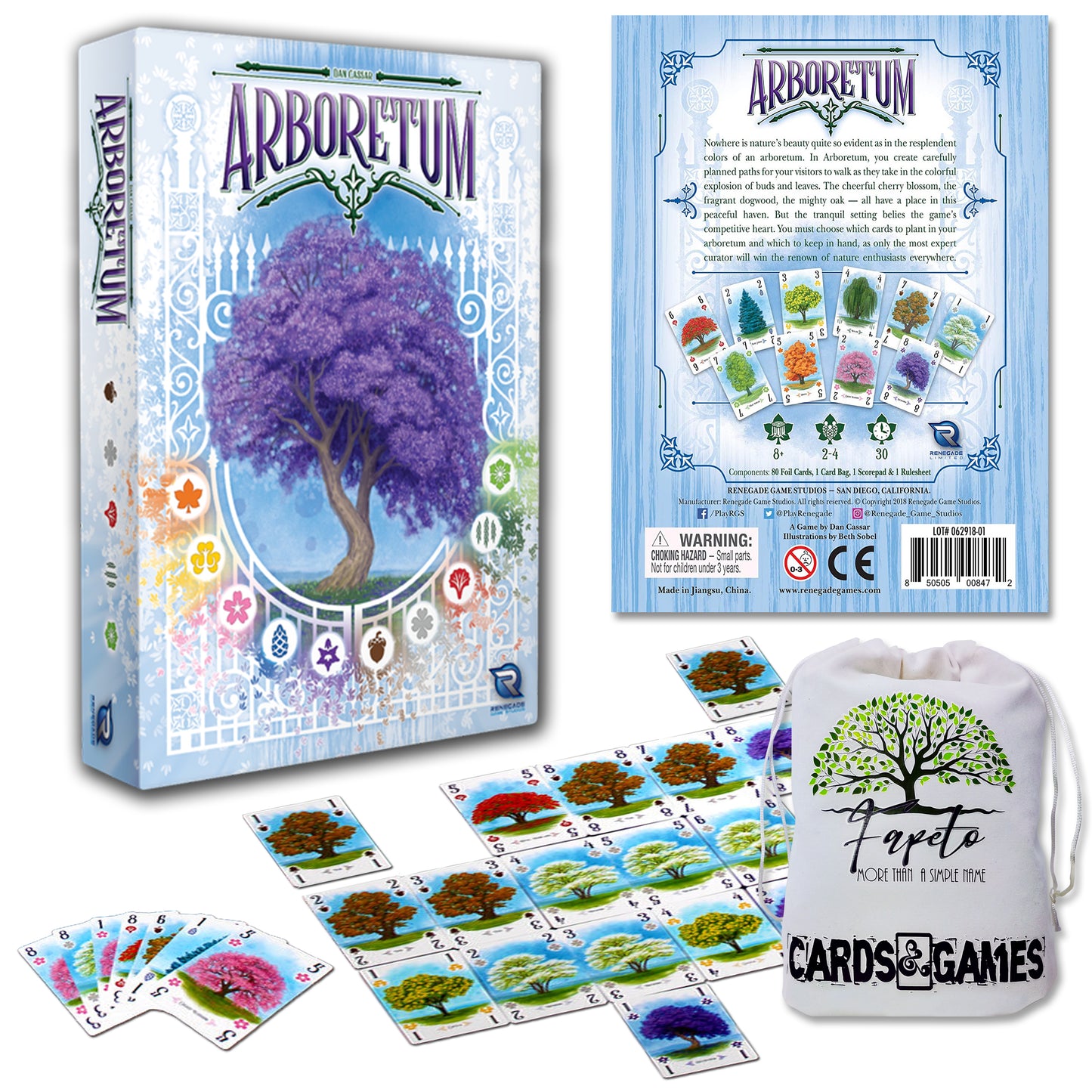 Arboretum - Botanic Garden of Trees Card Game - Full Strategy - Bundle With Random Color Drawstring Bag