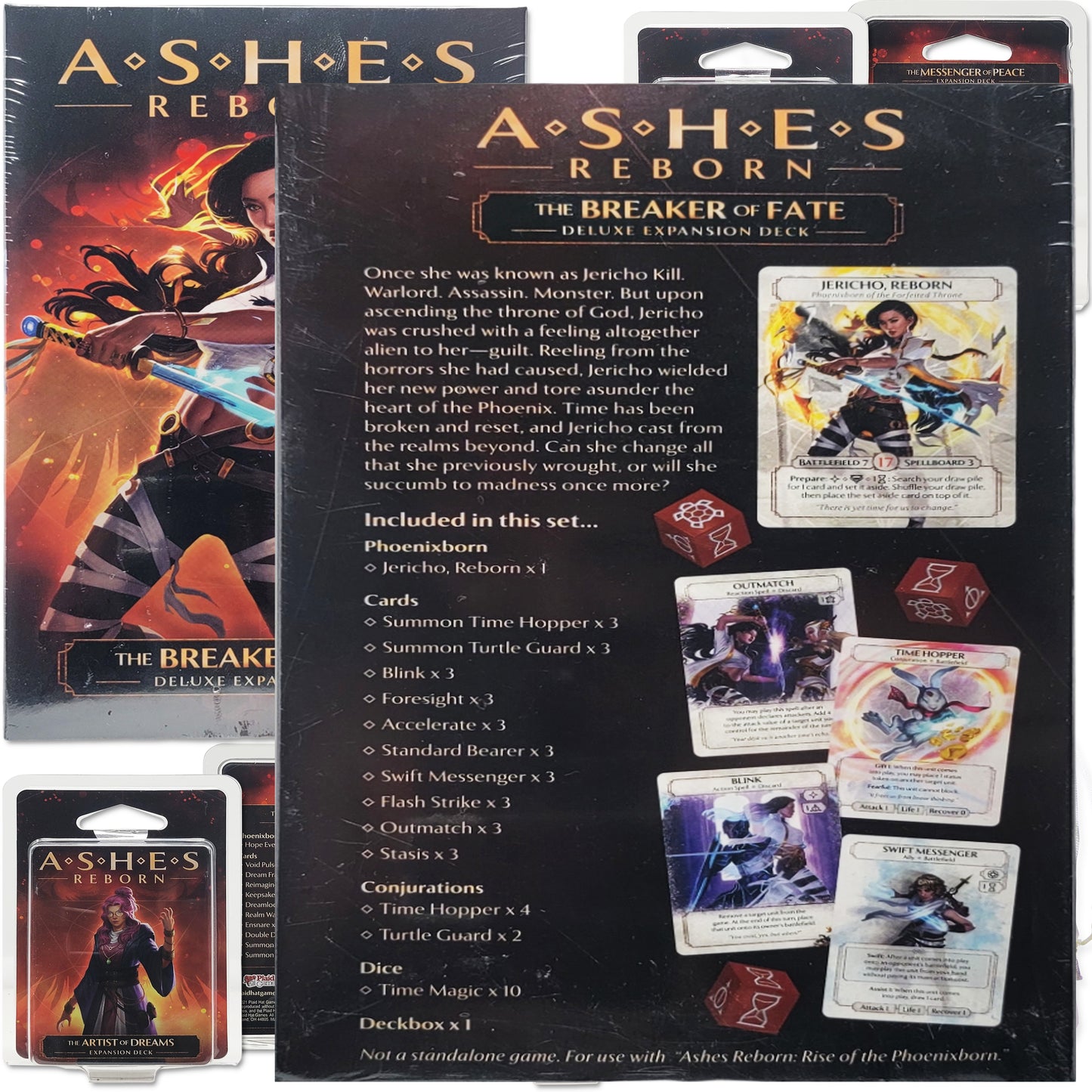 Ashes Reborn The Breaker of Fate Deluxe and Expansions: Artist Dreams,  Messenger Peace,  Queen Lightning & Gorrenrock COMPATIBLES with Ashes Reborn Bundle with Random Color Drawstring Bag plus token