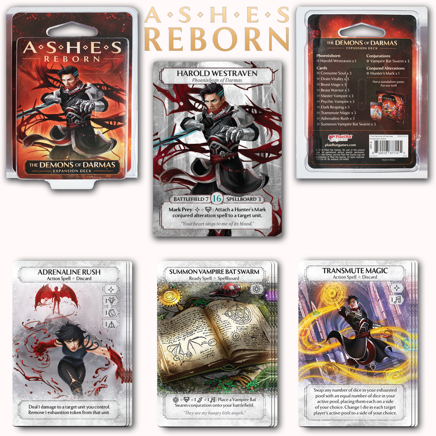 Ashes: Reborn - The Song of Soaksend Deluxe Expansion Game Bundle With  The Demons of Darmas, The Protector of Argaia,  The Ghost Guardian,  The Masters of Gravity  and  Drawstring Random Color Bag