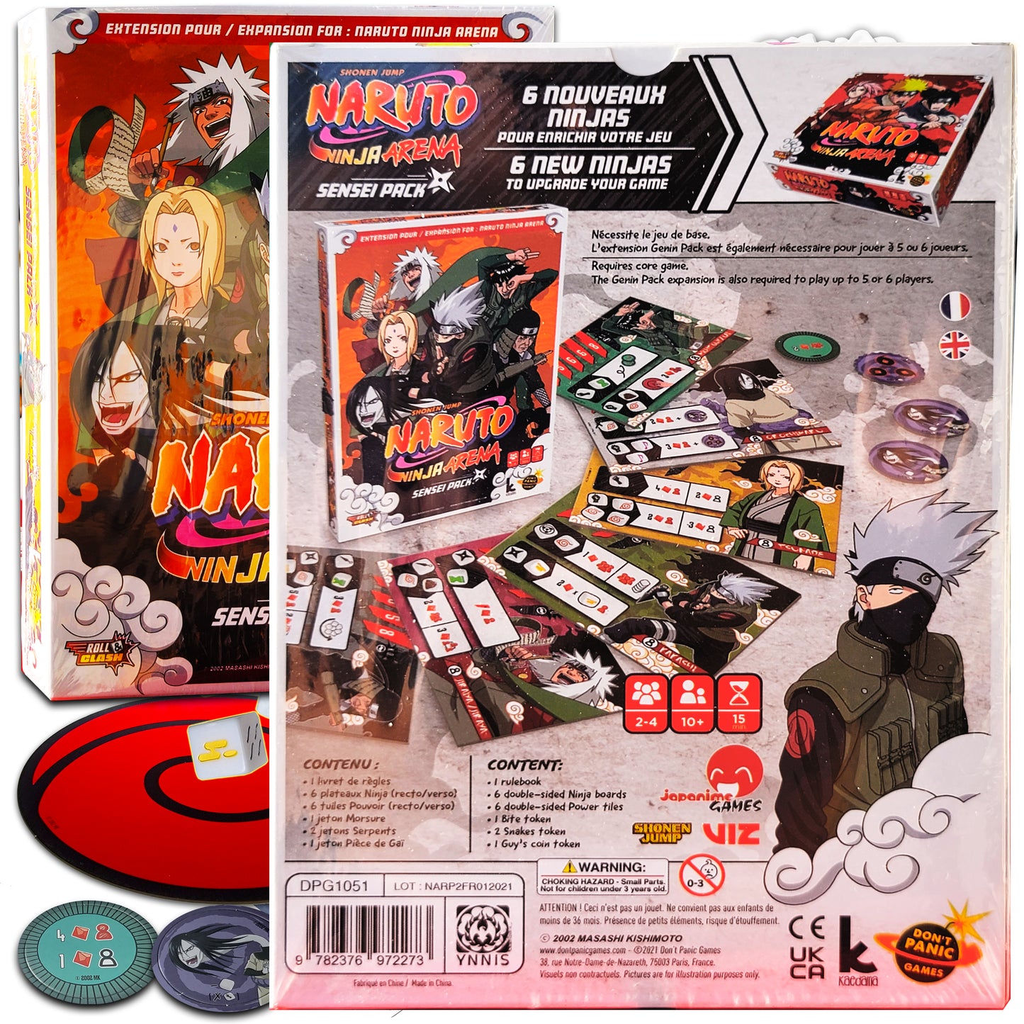 Dice Roll Game NARUTO NINJA ARENA (Core/Base) and The EXPANSIONS: Genin and Sensei Pack's Bundle With Random Color Drawstring Bag