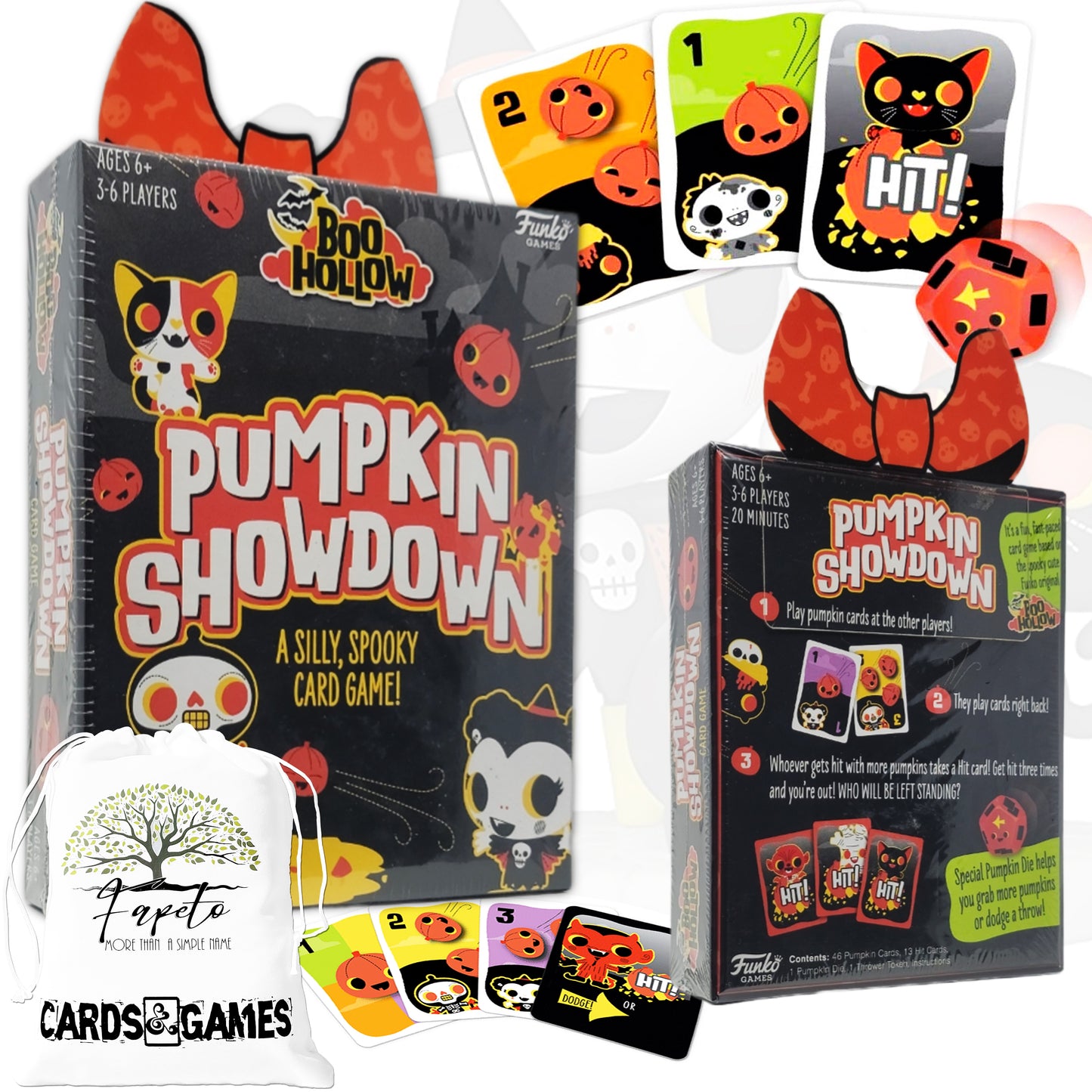 Family fast card game Gremlins - Holiday Havoc and Boo Hollow - Pumpkin Showdown with Random Color Drawstring Bag for party, travels and holidays