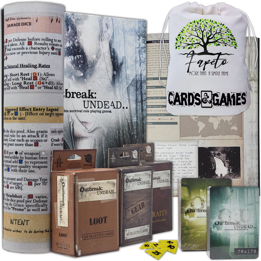 Zombie Survival Simulation Outbreak Undead 2nd Edition RPG Hardcover Book Bundle With Loot, Gear and Traits Decks, Random Color Drawstring Bag and COMPATIBLE  Survivor`s  and Gamemaster`s Tokens
