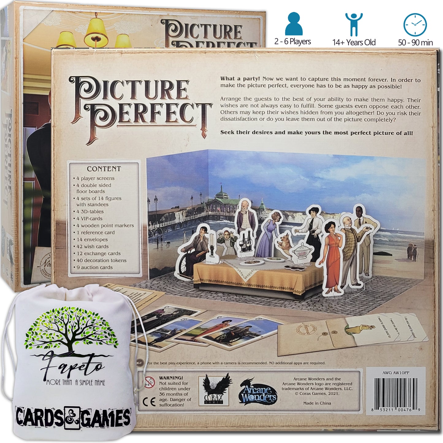 Big Set of Picture Perfect Board Game and The Expansions: 5 - 6 Players, Movie Star, The Pickpocket and The Sherlock Bundle With Random Color Drawstring Bag