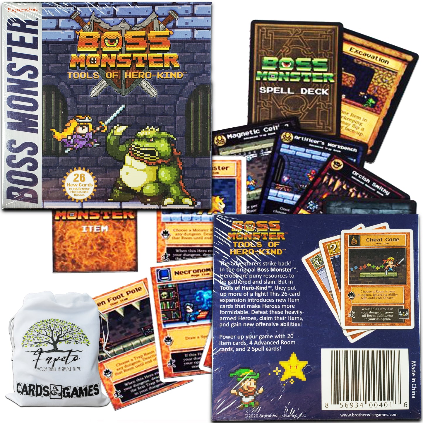 Pack Of Boss Monster -Only Expansions- (Tools of Hero-Kind, Crash Landing, Implements of Destruction & Vault of Villains) Bundle With Random Color Drawstring Bag