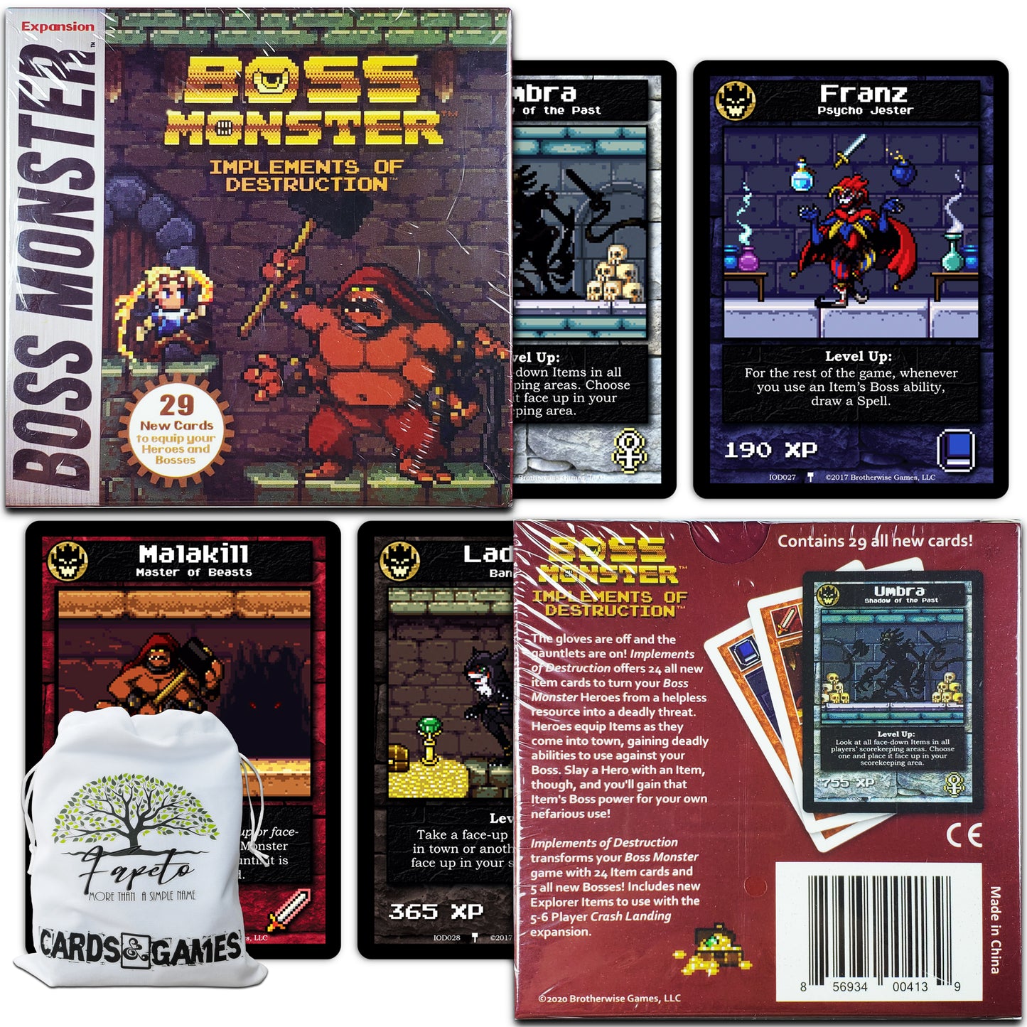 Pack Of Boss Monster -Only Expansions- (Tools of Hero-Kind, Crash Landing, Implements of Destruction & Vault of Villains) Bundle With Random Color Drawstring Bag