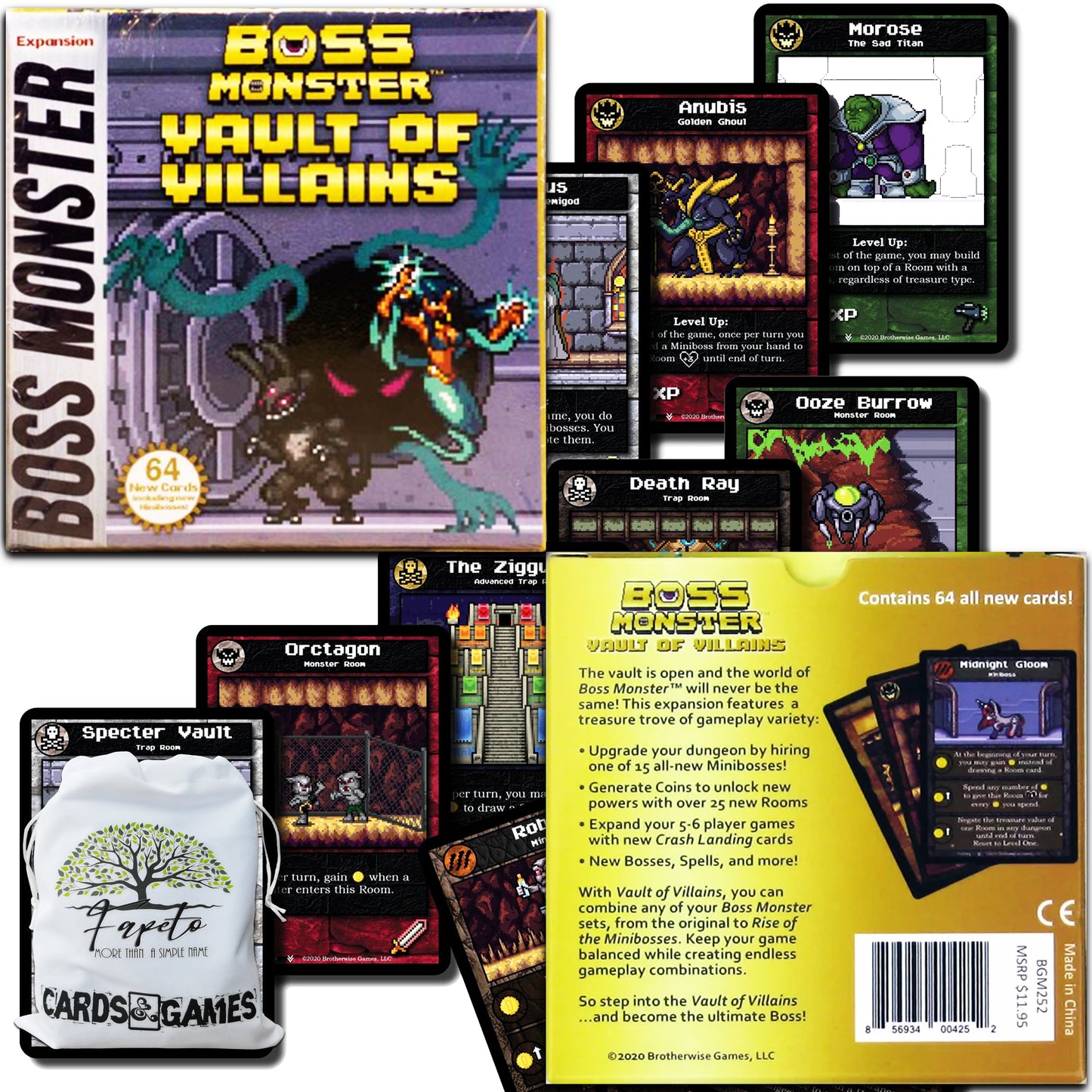 Pack Of Boss Monster -Only Expansions- (Tools of Hero-Kind, Crash Landing, Implements of Destruction & Vault of Villains) Bundle With Random Color Drawstring Bag